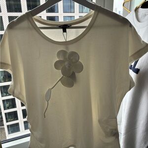 Embellished Flower Crewneck Tee - Cream